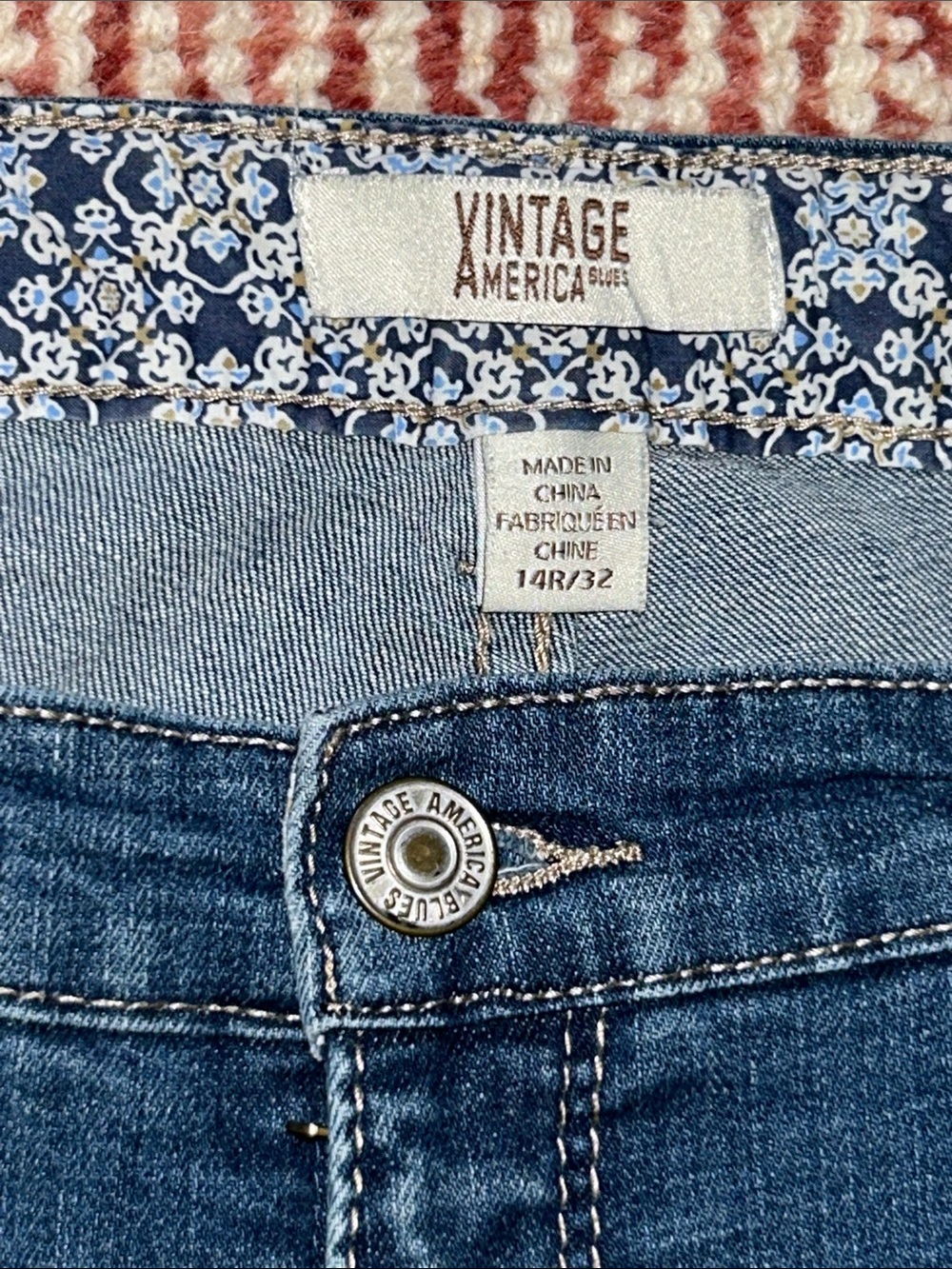 Vintage America Straight Leg Distressed Jeans - Blue - Picture 2 of 4